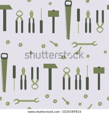 Seamless vector illustration with a building tool on a light gray background. To decorate the fabric, paper and wallpaper.