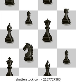 Seamless vector illustration of a chessboard and chess pieces standing on it. Background for design 
