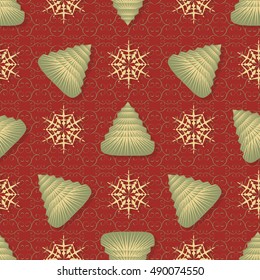 Seamless vector illustration Christmas background. Christmas trees, snowflakes, patterns