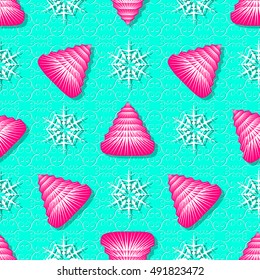 Seamless vector illustration Christmas background. Christmas trees, snowflakes, patterns