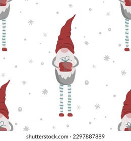 Ilustración vectorial sin inconveniente con gnomos de Navidad. Patrón sin inconvenientes para decorar textiles, embalajes, papel pintado.