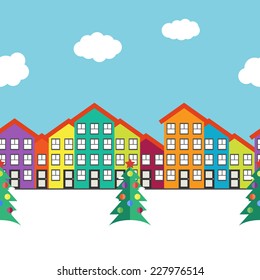 Seamless vector illustration with a  Christmas winter urban landscape