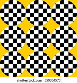 Seamless vector illustration. Circles and square three colors pattern