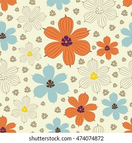 Seamless vector illustration with color flower blossoms