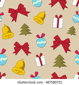Seamless vector illustration with colorful christmas stylish icons