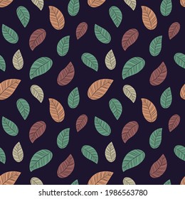 Seamless vector illustration with colorful leaves. Botanical pattern for cover design. Cute texture.