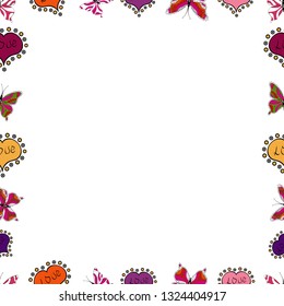 Seamless. Vector illustration. Comic style doodle frame consists of white, black and purple border.