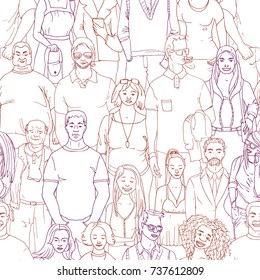 seamless  Vector illustration of crowd of people. Hand drawn background
