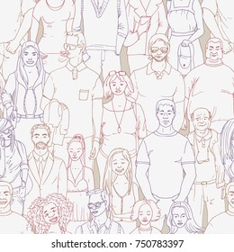 seamless  Vector illustration of crowd of people. Hand drawn background