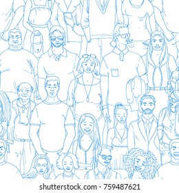 seamless  Vector illustration of crowd of people. Hand drawn background