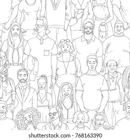 seamless  Vector illustration of crowd of people. Hand drawn background
