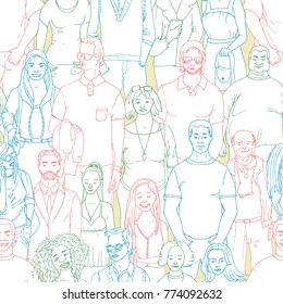 seamless  Vector illustration of crowd of people. Hand drawn background