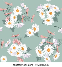 Ilustración vectorial sin inconvenientes con daisis . Para decorar textiles, embalajes, papel pintado.