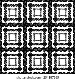 Seamless vector illustration with damask, arabesque and floral pattern. Abstract ornament background. Black and white colors