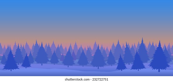 Seamless vector illustration. Daytime winter forest