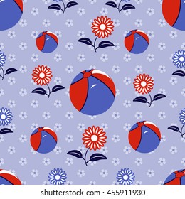 Seamless vector illustration. Decorative flowers, balls