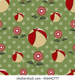 Seamless vector illustration. Decorative flowers, balls