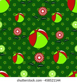 Seamless vector illustration. Decorative flowers, balls