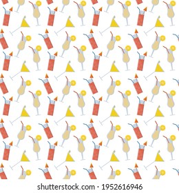 Seamless vector illustration design of silhouettes of cocktail glasses with lemon in bright colors. 