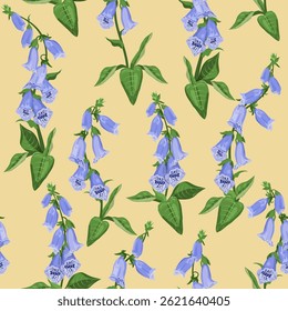 Ilustración vectorial sin fisuras con digitalis sobre un fondo beige. Para la decoración de textiles, embalaje