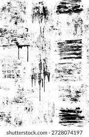 Ilustración vectorial sin fisuras de una textura grunge monocromática afligida, con pinceladas ásperas, salpicaduras de tinta y goteos de pintura, perfecta para crear una estética envejecida y desgastada en varios proyectos de diseño