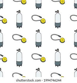 Seamless vector illustration with diving equipment on a white background.