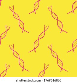 Seamless vector illustration of double strands DNA shape on pastel yellow background, pattern for making printing paper work or textile artwork, for scientific or healthcare related artwork