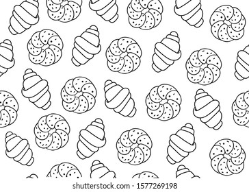 seamless vector illustration with drawn buns. Confectionery
