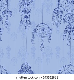 Seamless vector illustration with dream catchers. 