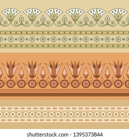 Seamless vector illustration of Egyptian national ornament with a lotus flower on beige background.