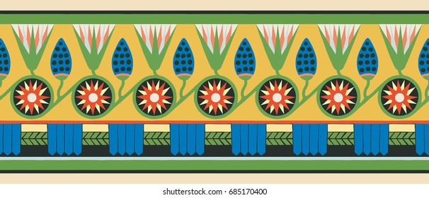 Seamless vector illustration of Egyptian national ornament with lotus flower.