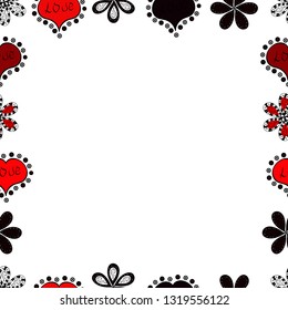 Seamless. Vector illustration. Element template. Picture in red, white and black colors. Frame doodle.