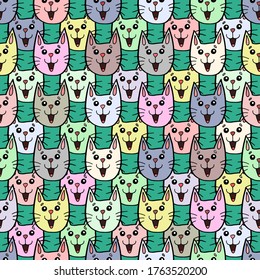 seamless vector illustration fabric pattern with funny cats