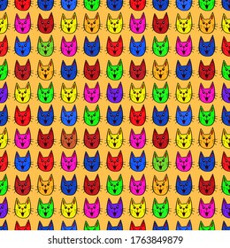 seamless vector illustration fabric pattern with funny cats