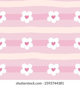 Seamless vector illustration featuring cute flowers in soft pink tones, perfect for summer-themed children s clothing, nursery decor, and wrapping paper