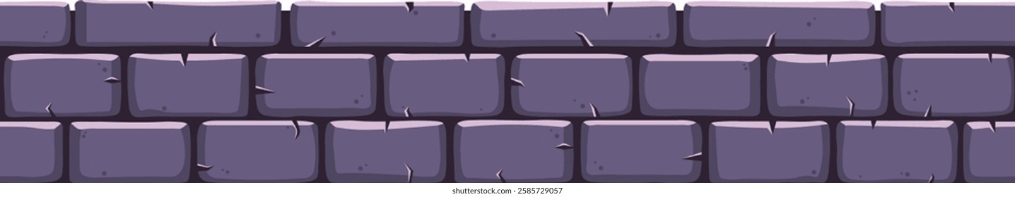 Seamless vector illustration featuring a purple brick wall, creating a visually striking repeating pattern. Perfect for backgrounds, textures, and game development projects
