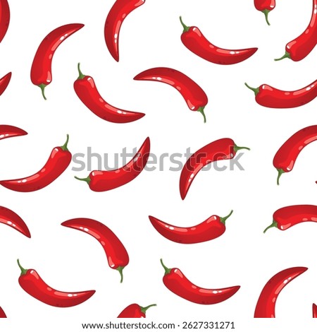 Seamless vector illustration featuring red chili peppers on a white background. Perfect for culinary designs, food packaging, or spicy-themed projects. Vibrant and eye-catching.