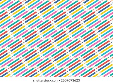 Seamless vector illustration featuring a vibrant pattern of colorful pencils arranged diagonally on a white background. Ideal for educational, artistic, and creative design projects.