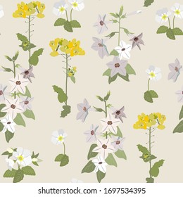 Seamless vector illustration with field bells in pastel colors. For decorating textiles, packaging and web design.