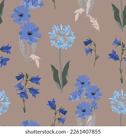 Seamless vector illustration with field blue flowers. To decorate textiles, packaging.