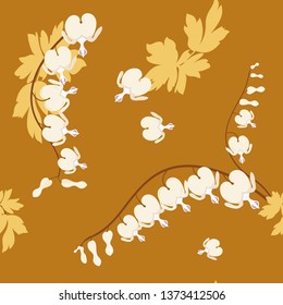 Seamless vector illustration with flower "broken heart" on a brown background. For decorating textiles, packaging, web design.