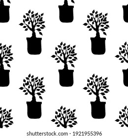 Seamless vector illustration with flowerpots on a white background.