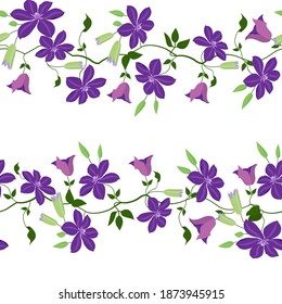 Seamless vector illustration with a flowers clematis on a white background. For decorating textiles, packaging, wallpaper.