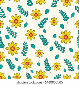 seamless vector illustration of flowers and leaves