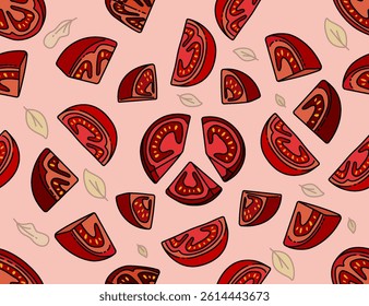 Seamless Vector Illustration of Fresh Tomato Slices to Add Nutritious Flavor to Your Food. Can Be Used as Background, Banner, Print, Textile, Fashion, and Food Packaging Design