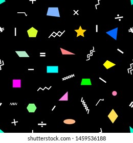 Seamless vector illustration of geometric shapes on a black background