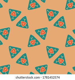 Nahtlose Vektorgrafik des geometrischen Dreiecksdreiecks aus Stammbaum auf pastellbraunem Hintergrund
