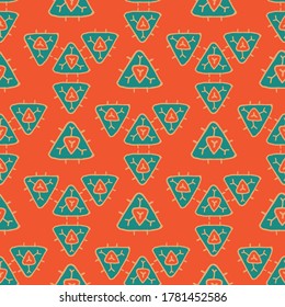 Ilustración vectorial sin igual del triángulo geométrico del motivo tribal sobre fondo naranja pastel
