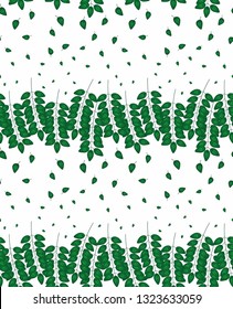 Seamless vector illustration with green foliage on a white background. Illustration with leaves. Eco-friendly life. Template for invitations, certificates, postcards, print and web.