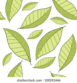 Seamless vector illustration with green leaves